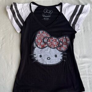 Hello Kitty Black & White V‑Neck Raglan Tee